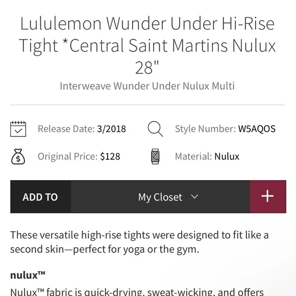 (4) Lululemon Wunder Under Hi-Rise Tight Central Saint Martins Nulux 28” Small - Picture 14 of 15
